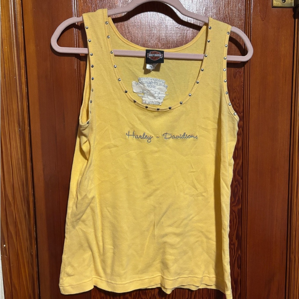 HARLEY-DAVIDSON Yellow Scoop Neck Embroidered Women’s Tank Top Size XL